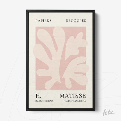 framed art featuring abstract shapes in pink and cream, with black frame and stylish lettering in black