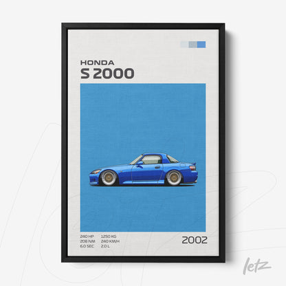 framed art featuring the Honda S2000 illustration against a vibrant blue background