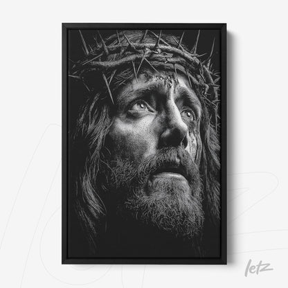 black and white framed art of jesus christ wearing a crown of thorns