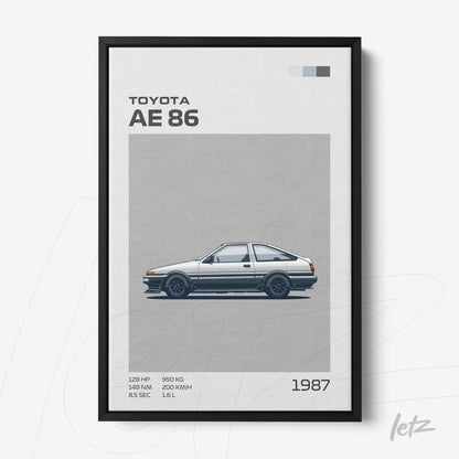 framed minimalist artwork of the Toyota AE86 car with a black frame