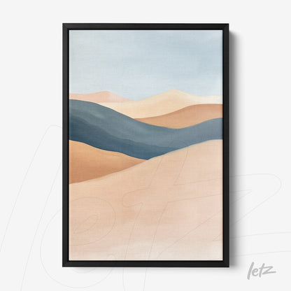 abstract wall art in earthy and blue tones framed in black