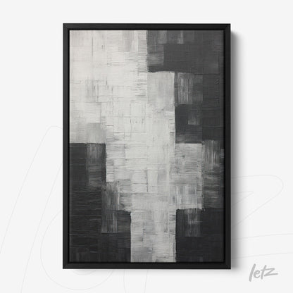 abstract wall art in black and white with smooth texture in black frame