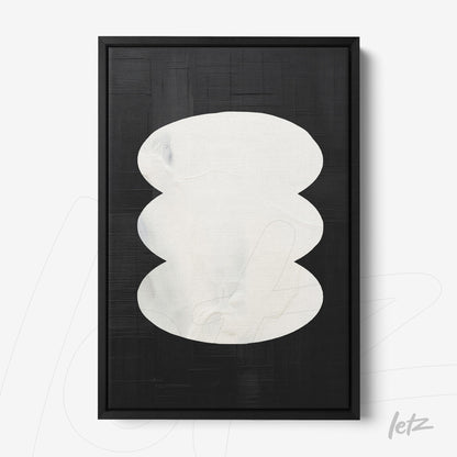 modern wall art featuring abstract shapes on a black background with black frame