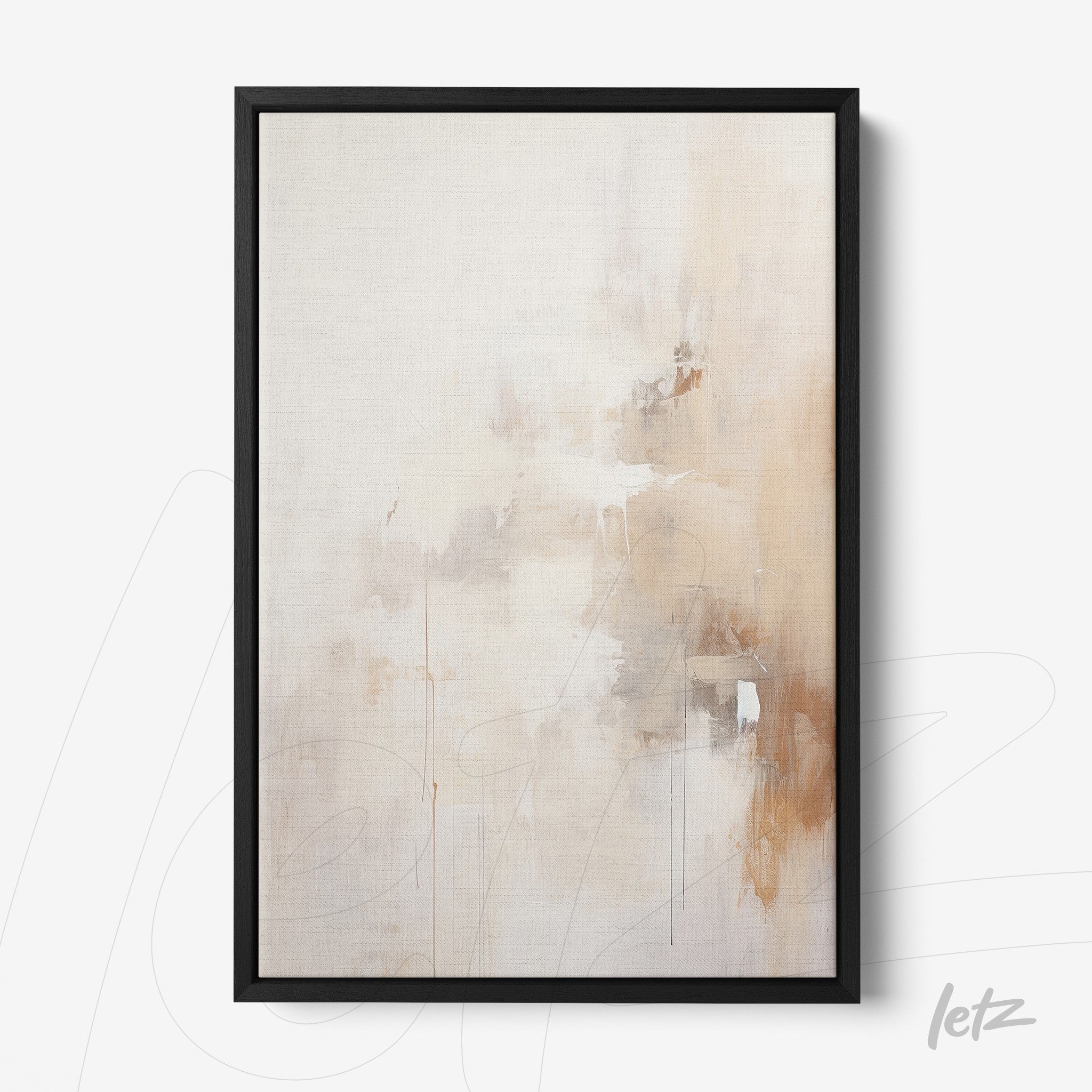 abstract wall art in black frame featuring soft neutral tones and smooth texture