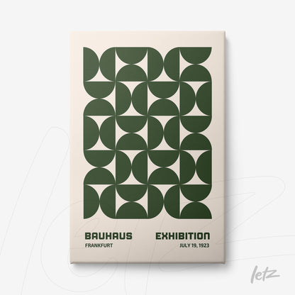 poster print of a bauhaus exhibition featuring green geometric design with black text