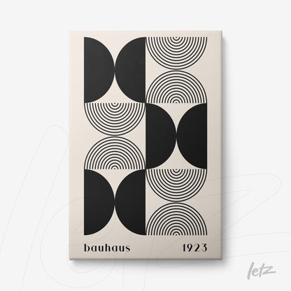 poster print with bauhaus style abstract design featuring black geometric shapes on light gray background