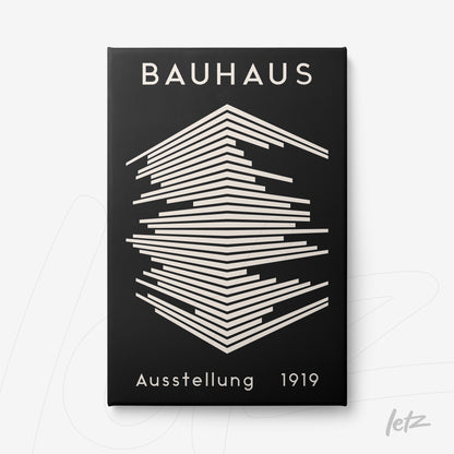 canvas art featuring geometric black and white design from the 1919 Bauhaus movement