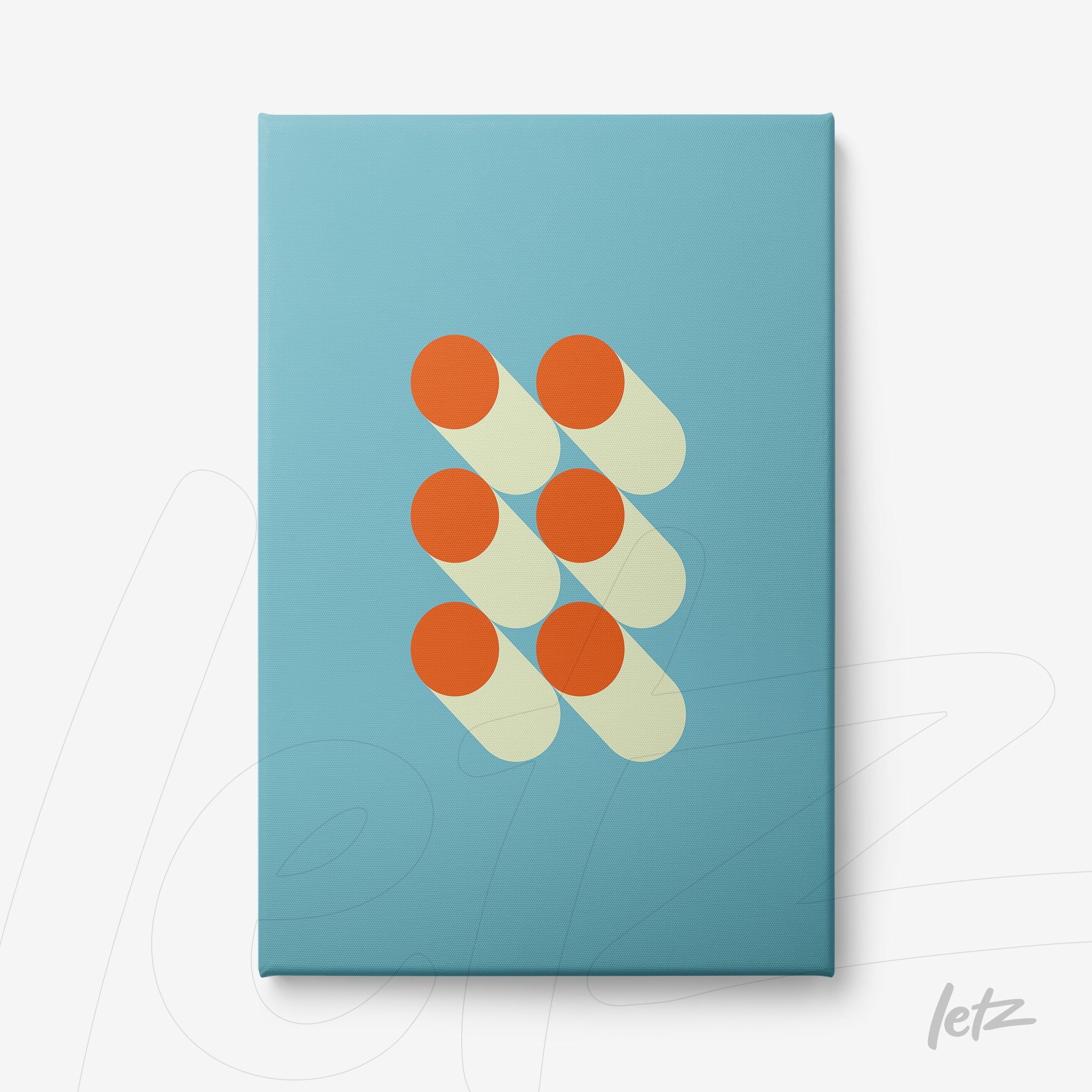 canvas featuring geometric art with orange circles against a blue background