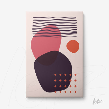 canvas with abstract art featuring organic shapes and geometric lines in shades of pink, black, and orange on a light background