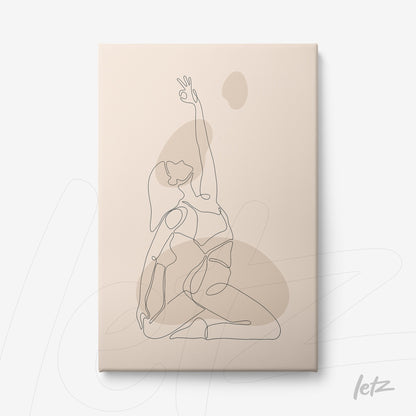 canvas featuring single line art of a woman in yoga pose with neutral tones