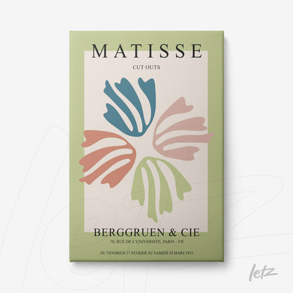 canvas print featuring stylized cutouts by Matisse, displayed on a light green background