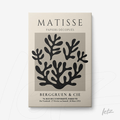 modern inspired art piece reminiscent of Matisse featuring black seaweed shapes on a neutral background