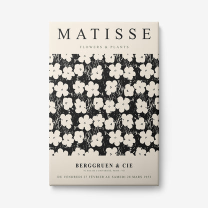 framed artwork inspired by matisse featuring a black and white floral pattern alongside details of an art gallery