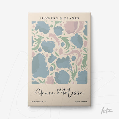 framed artwork featuring floral design in pastel colors with abstract details on a light background