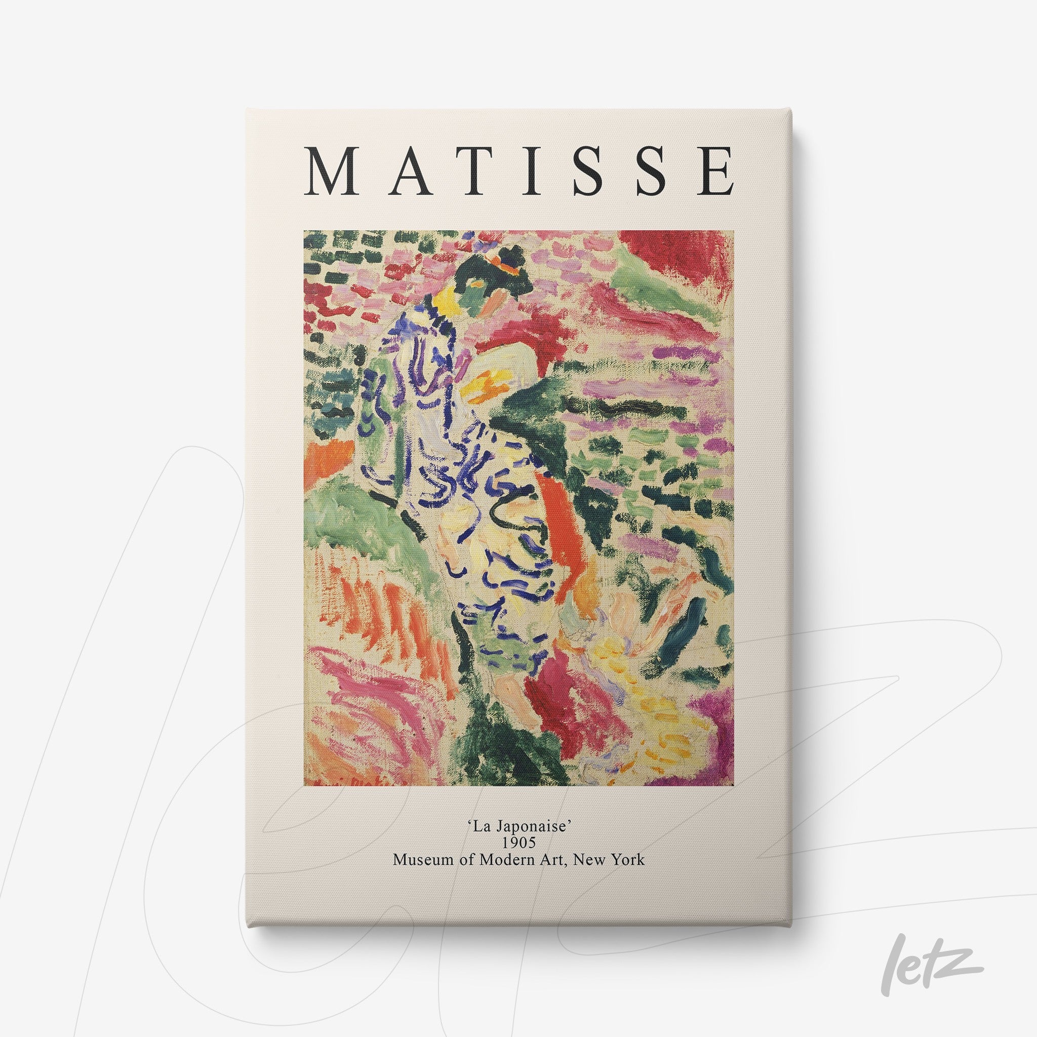 decorative wall art featuring 'La Japonaise' by Matisse, with a light background and vintage style frame