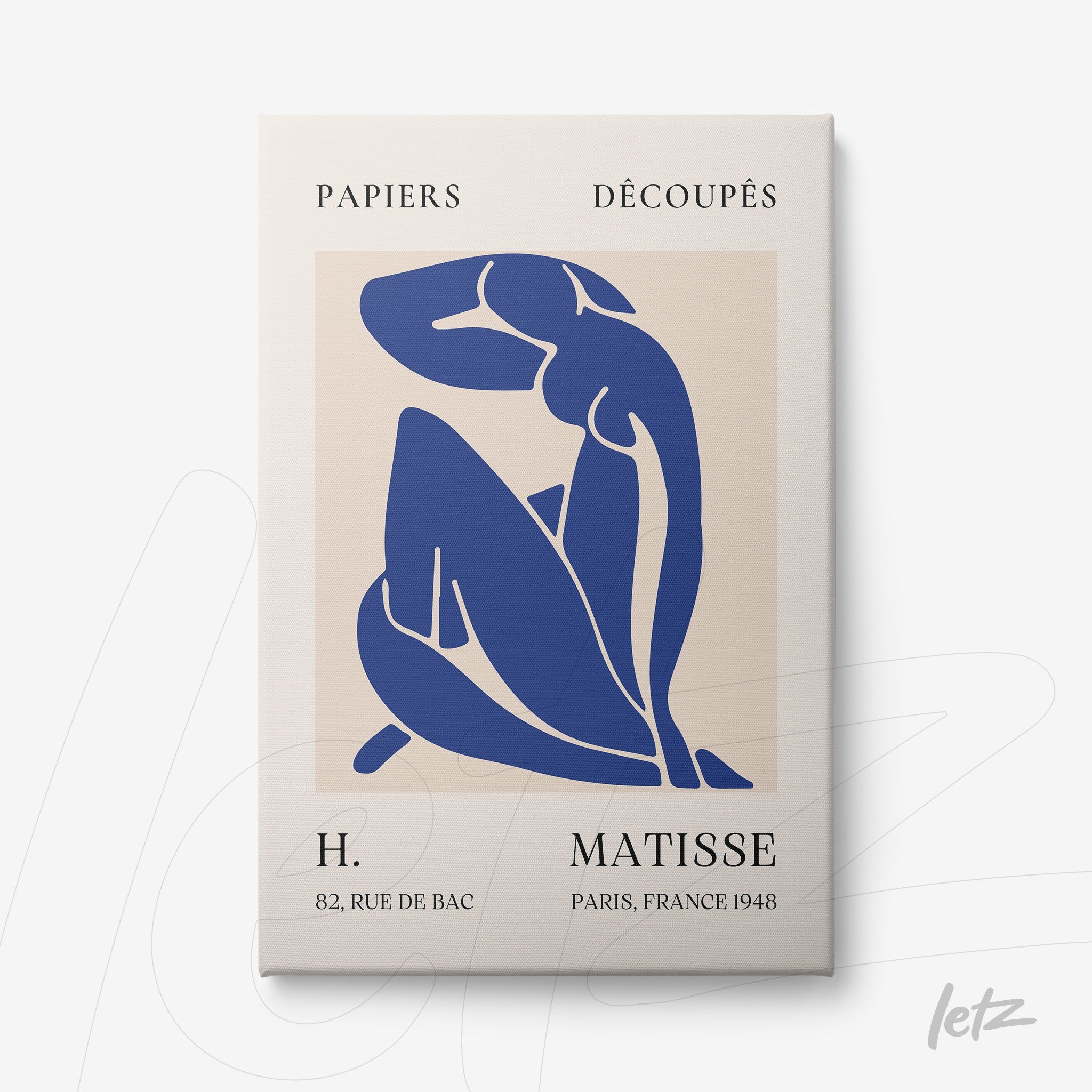 decorative wall art featuring henri matisse's cut-out art in a neutral background with white frame