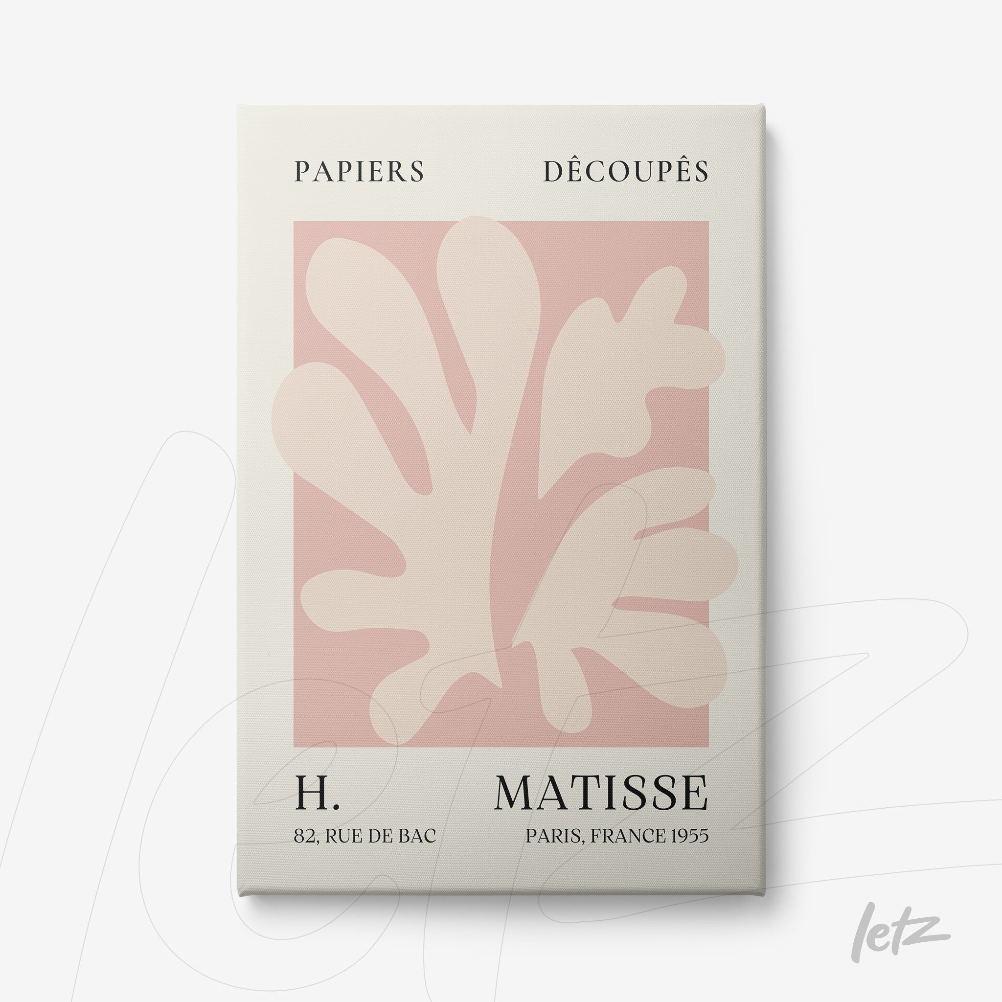 framed wall art featuring soft-toned cut-out shapes inspired by Matisse, with a pink background and organic forms