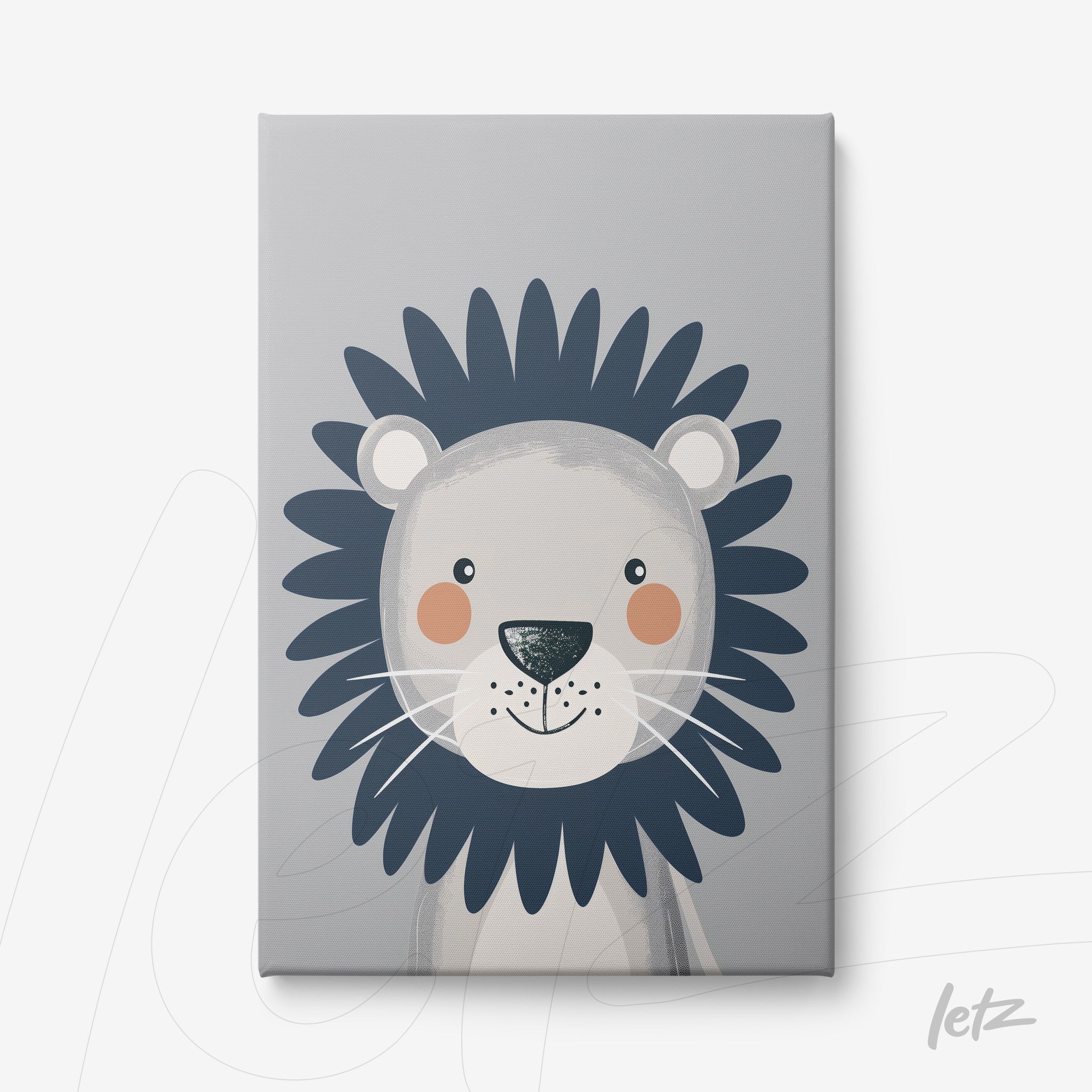 canvas print featuring a stylized lion illustration on a light gray background