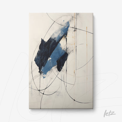 canvas print featuring abstract art in blue with black strokes on a light background