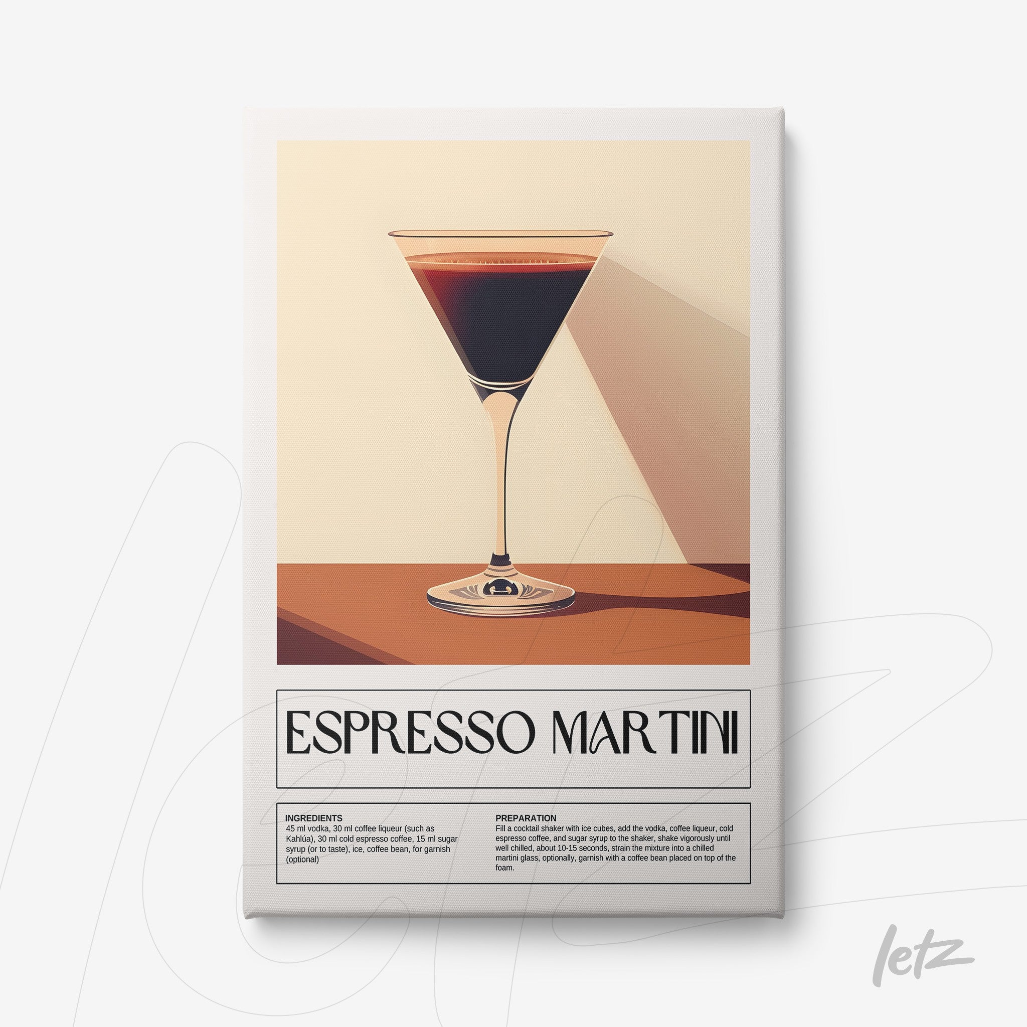 framed digital art of espresso martini cocktail with white frame