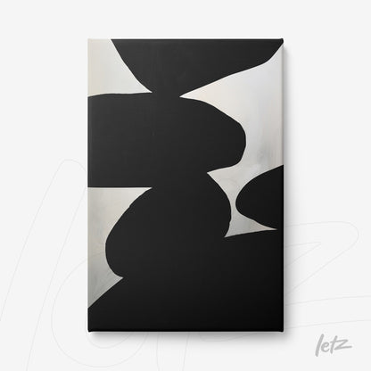 canvas artwork featuring abstract shapes in black and light gray with smooth contours