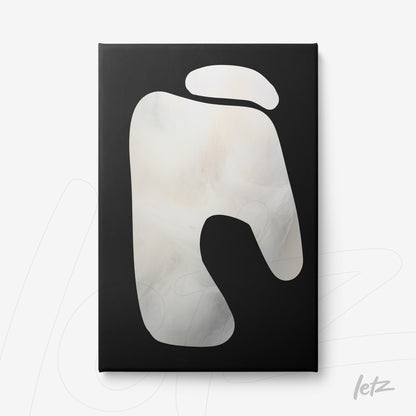 canvas artwork featuring abstract black and white design with flowing shapes