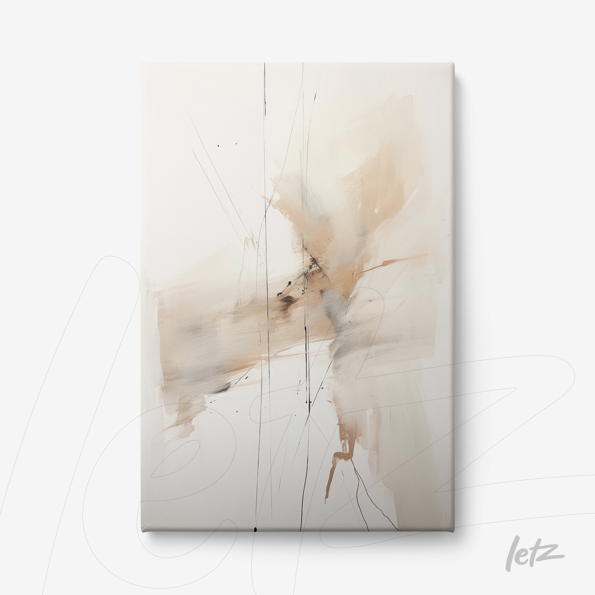 canvas artwork featuring abstract painting in neutral tones with soft brushstrokes on light background
