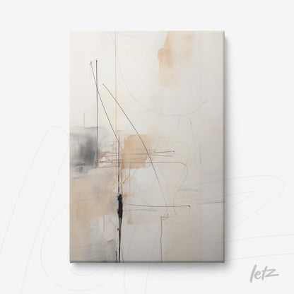 canvas wall art featuring abstract design in neutral tones with black lines over light background