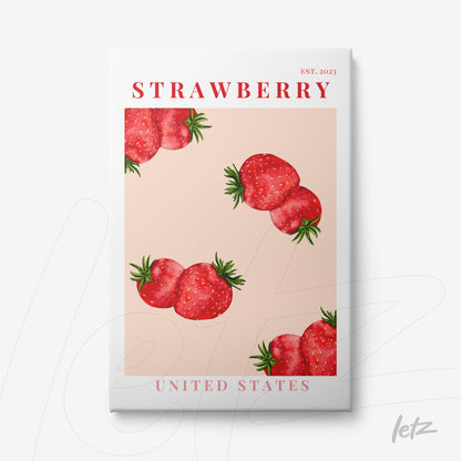 framed art featuring strawberries on light pink background with white frame, contemporary style