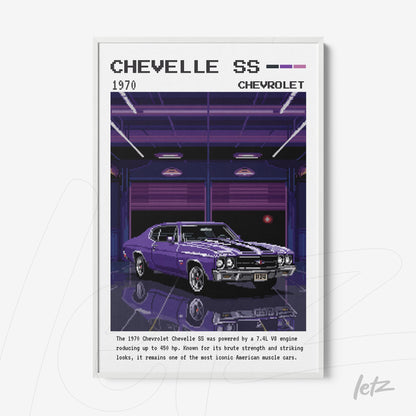 digital art print of 1970 Chevrolet Chevelle SS in white frame