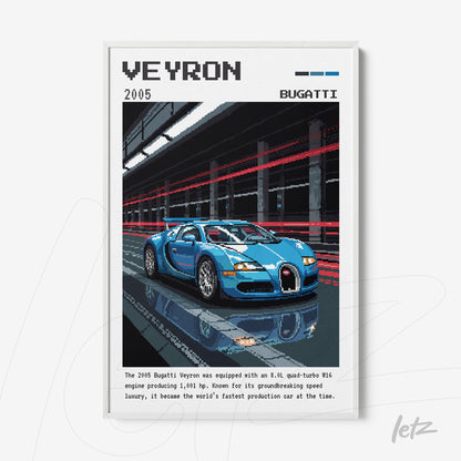 framed digital art displaying the Bugatti Veyron sports car with a white frame