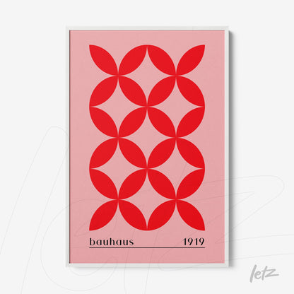 poster print featuring red geometric pattern on light pink background in white frame