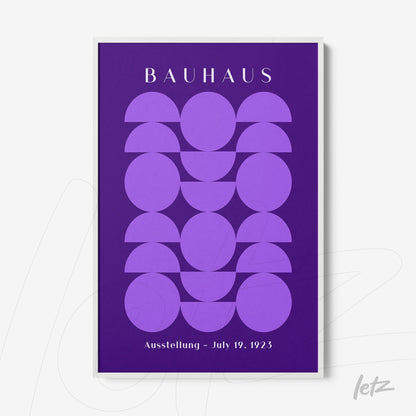 poster print featuring Bauhaus style geometric art in shades of purple with white frame