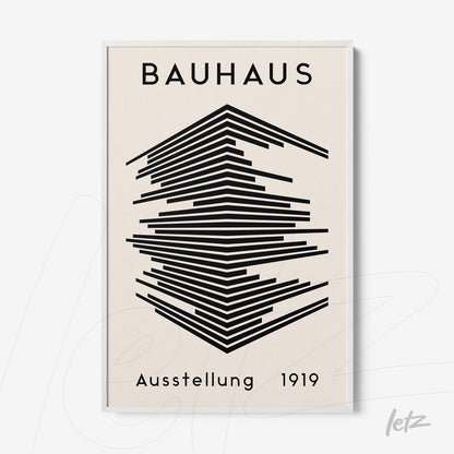 poster print featuring geometric design inspired by the Bauhaus movement in a thin white frame