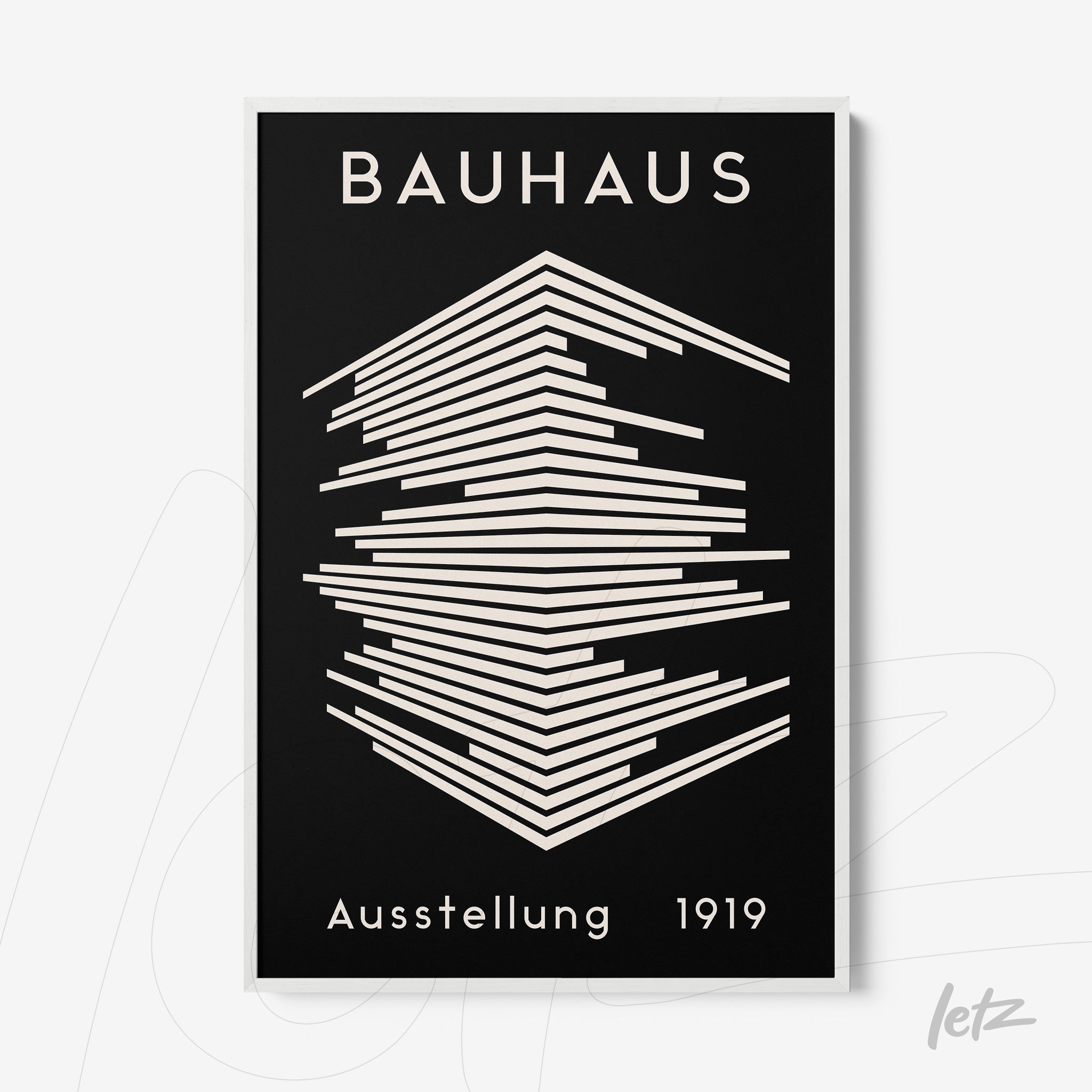 poster featuring geometric bauhaus style design from 1919 with white frame