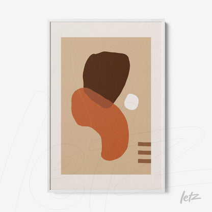 abstract art with organic shapes in brown and orange tones framed in white