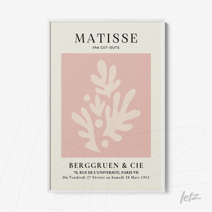 framed artwork inspired by Matisse featuring soft pink abstract shapes on a light background with white frame