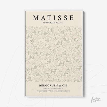 decorative framed art featuring botanical illustration on a light background with white frame and soft floral details