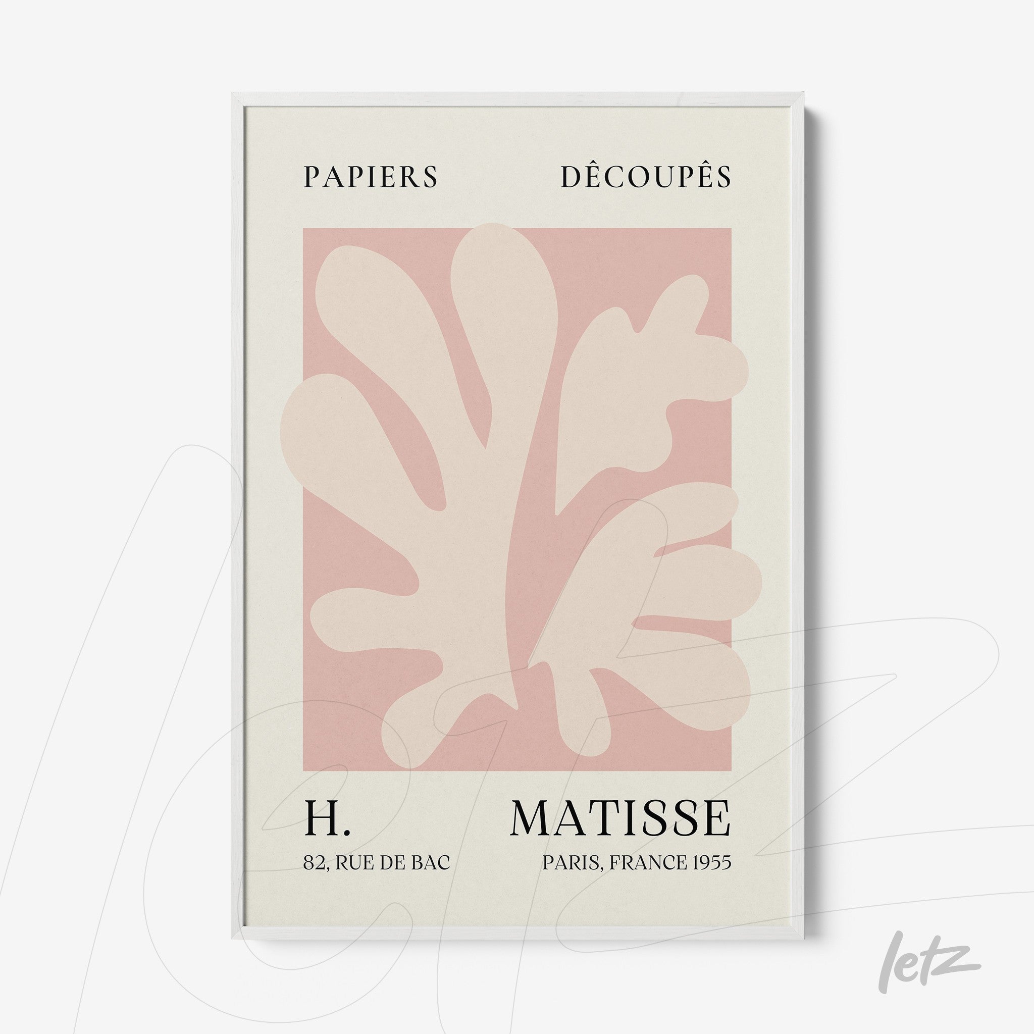 modern framed artwork of pastel leaves against a light background