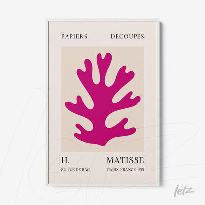 framed modern art of coral design in neutral background with white frame and stylized text