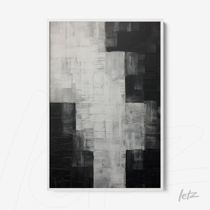 abstract wall art in black and white featuring minimalist textures in white frame