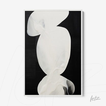 framed abstract wall art in white and black tones with a white frame