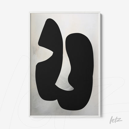 abstract art piece in black on light background with white frame