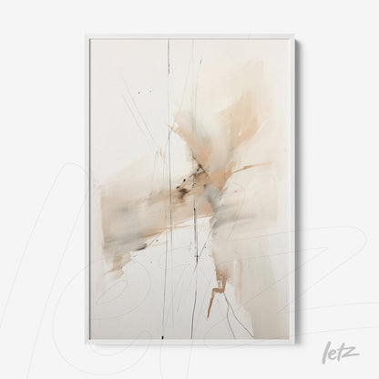 framed abstract art in neutral tones with black strokes
