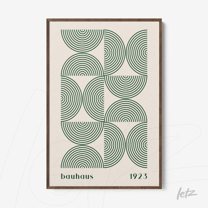 poster print showing bauhaus geometric pattern with dark wood frame