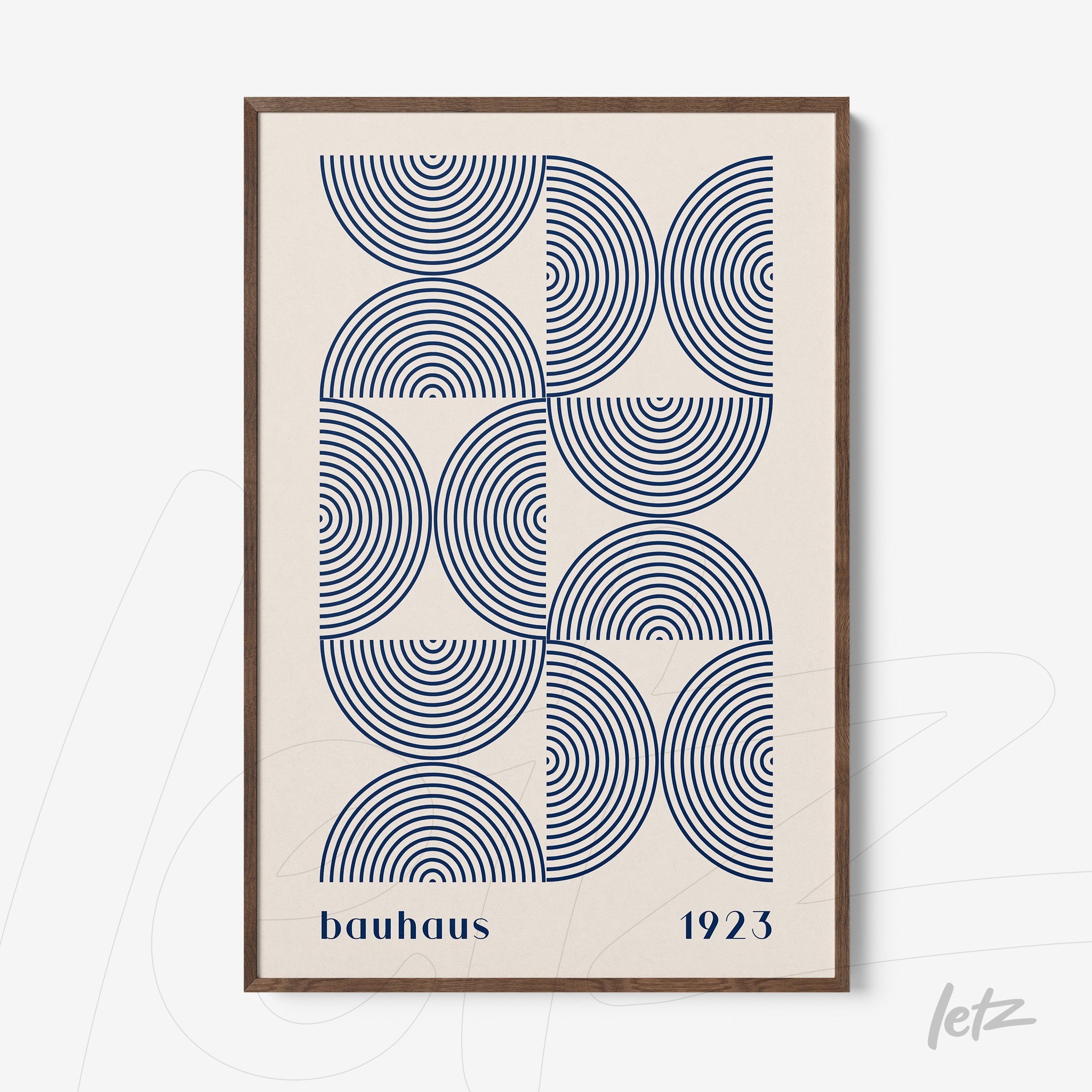geometric Bauhaus-inspired wall art in wooden frame