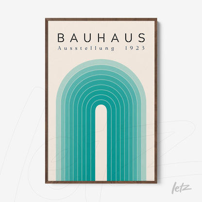 poster print featuring Bauhaus design with green arches in a wooden frame