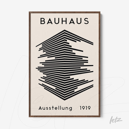 poster print featuring minimalist geometric bauhaus style art in dark wood frame