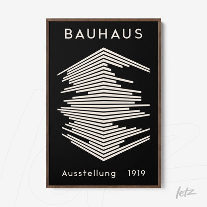 poster print featuring a geometric Bauhaus style design from 1919 with a dark wood frame