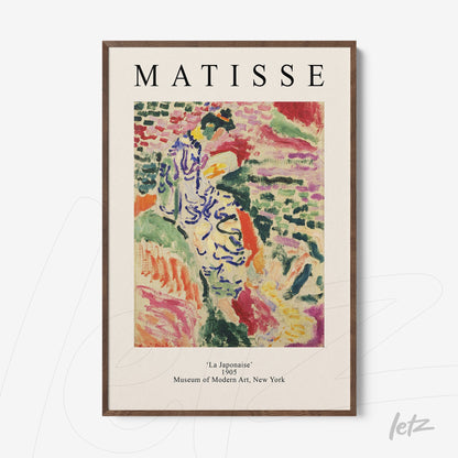 framed modern art piece by Matisse titled 'La Japonaise' with light wood frame